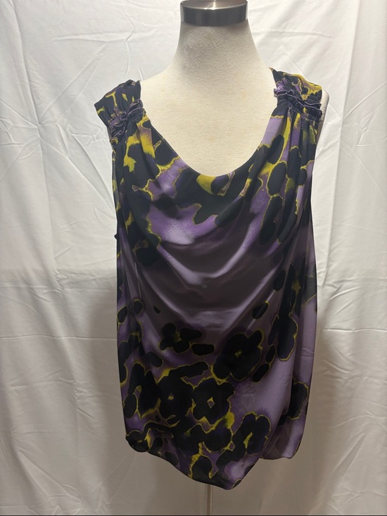 Worthing Petite Tops - Draped Cowl Neck Tank Top - Purple Floral Print